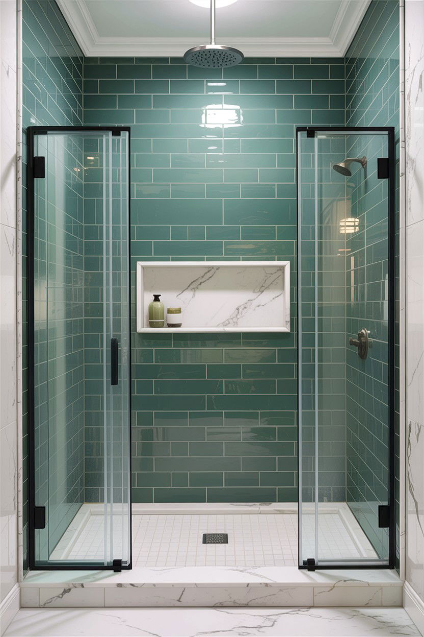 Sage green shower tile white marble - 30 sage and white bathroom ideas