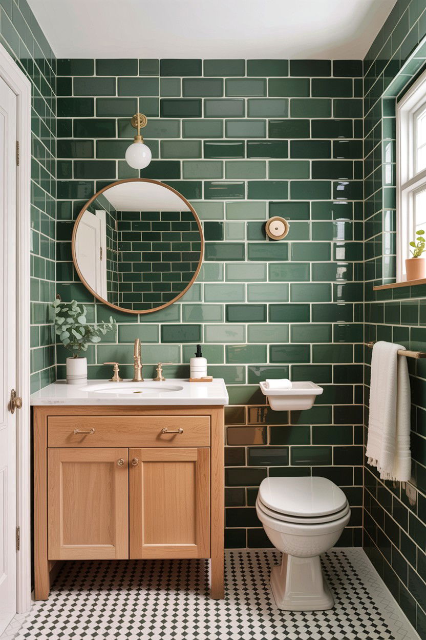 Sage green subway tile bathroom - 30 colored subway tile bathroom ideas