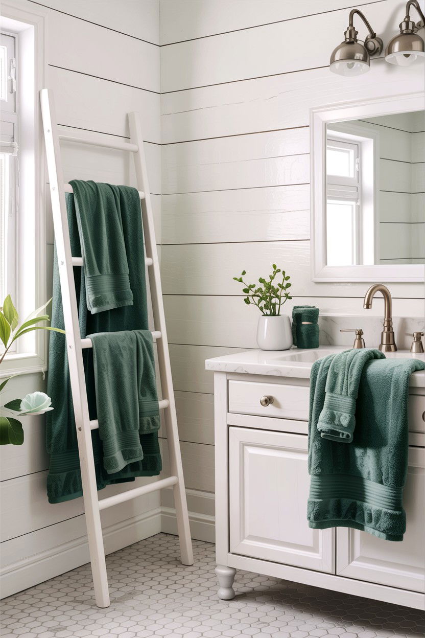 Sage green towels white bathroom - 30 sage and white bathroom ideas