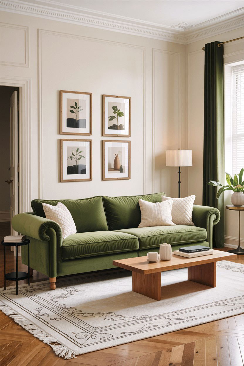 Sage green velvet sofa living room - 30 sage living room decor ideas