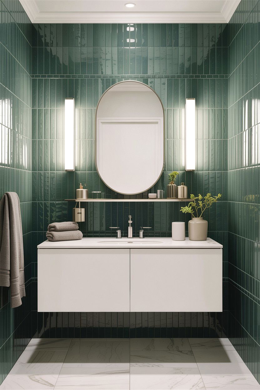 Sage green vertical stack tile - 30 sage bathroom decor ideas