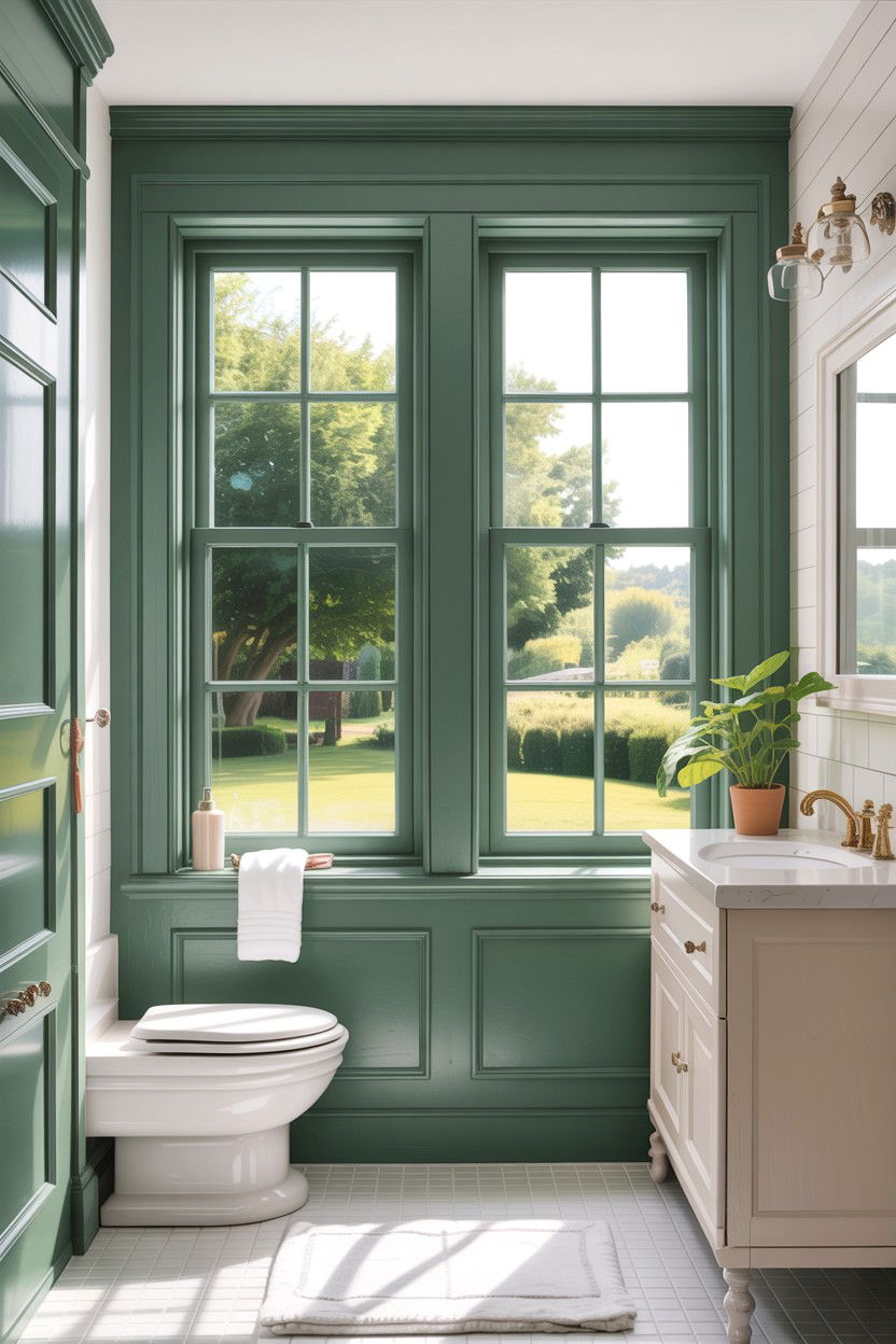 Sage green window trim bathroom - 30 sage and white bathroom ideas