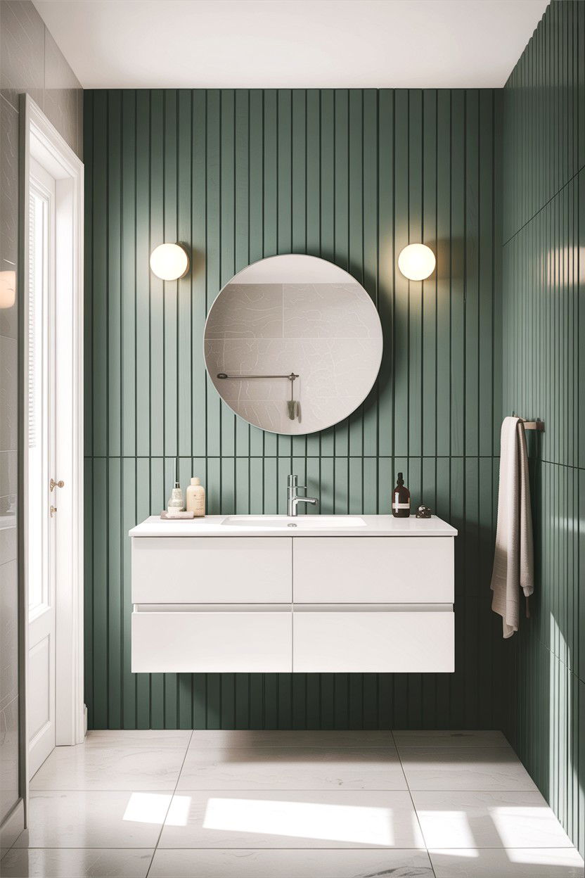 Sage green wood slat wall bathroom - 30 sage and white bathroom ideas