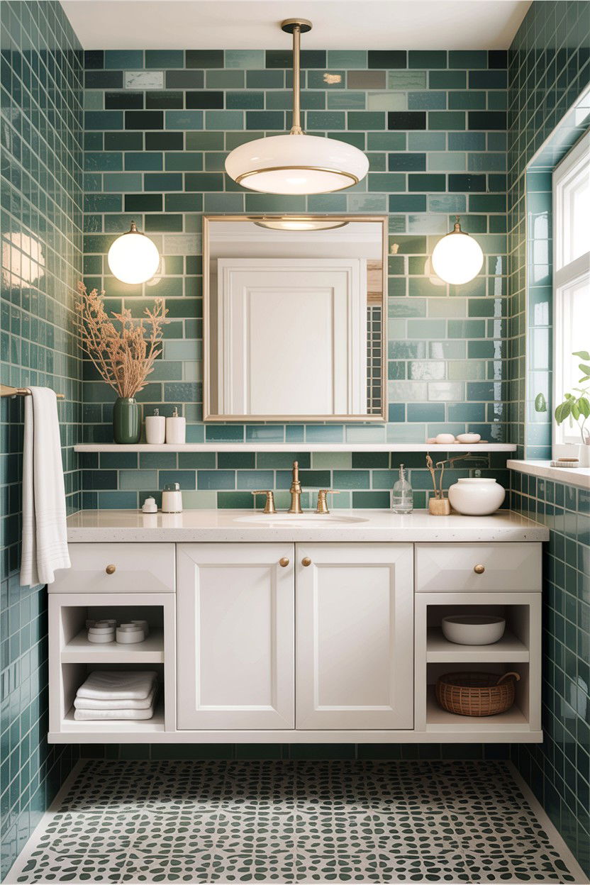 Sage green zellige tile bathroom - 30 sage and white bathroom ideas