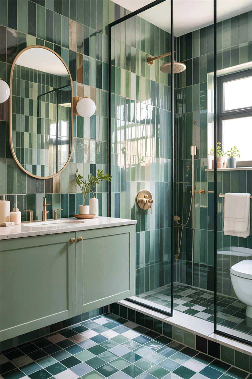 Sage green zellige tile - 30 sage bathroom decor ideas