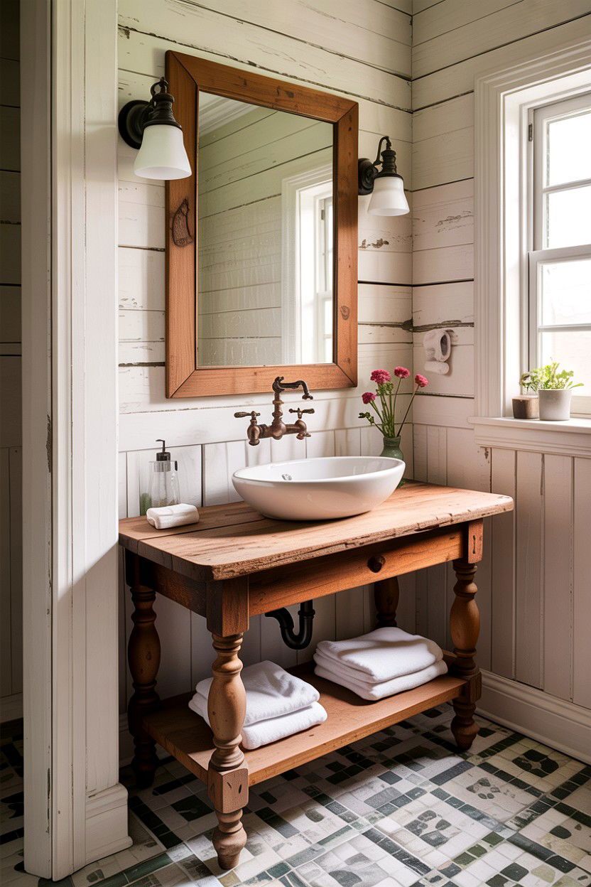 Salvaged wood vanity - 30 antique bathroom ideas