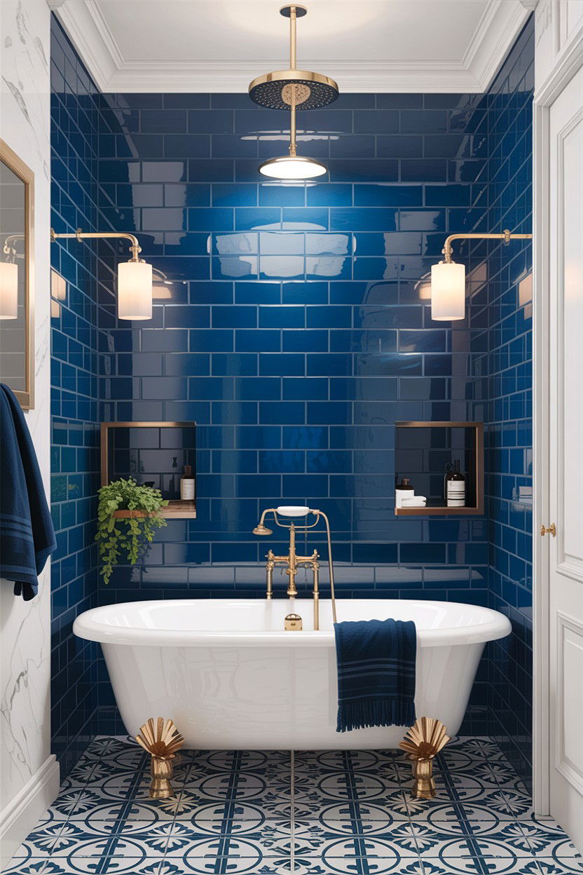 Sapphire blue tile bathroom - 30 jewel tone bathroom ideas
