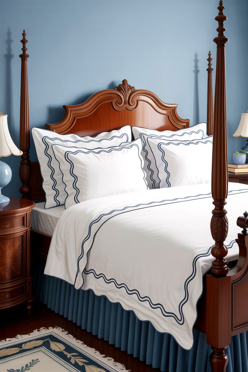 Scalloped Edge Pillow Shams - 30 embroidered bedroom ideas