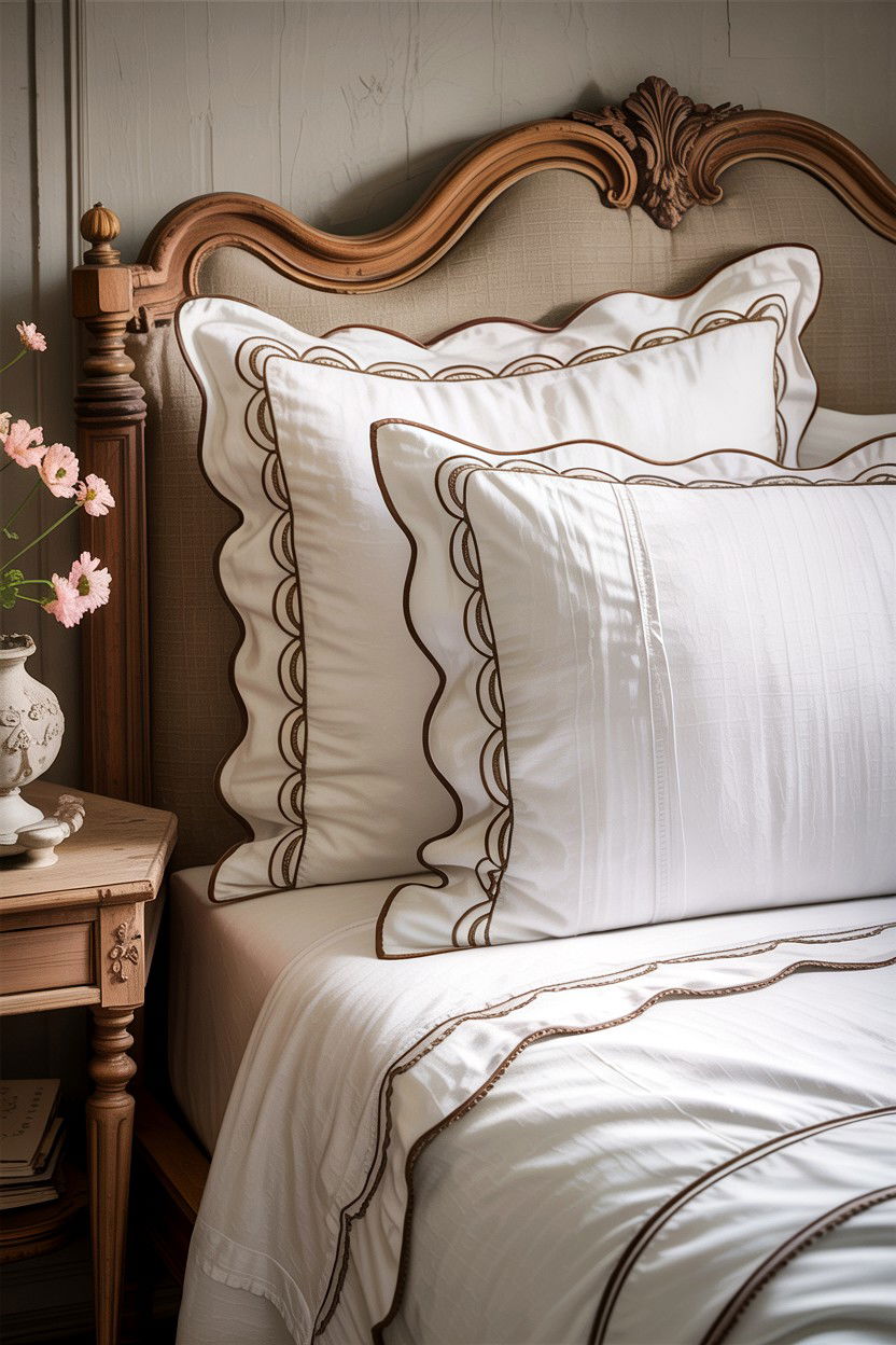 Scalloped cotton pillowcase - 30 cotton bedroom ideas