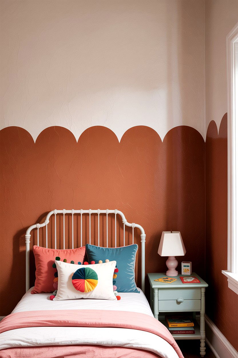 Scalloped edge bedroom wall - 30 bedroom half painted walls