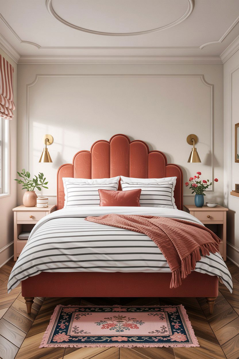 Scalloped linen headboard - 30 bedroom linen headboards