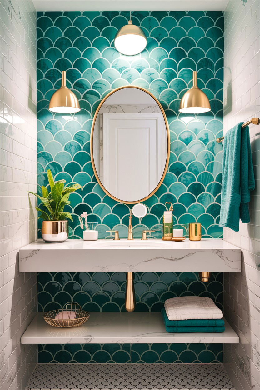 Scalloped tile bathroom - 30 bathroom accent wall ideas