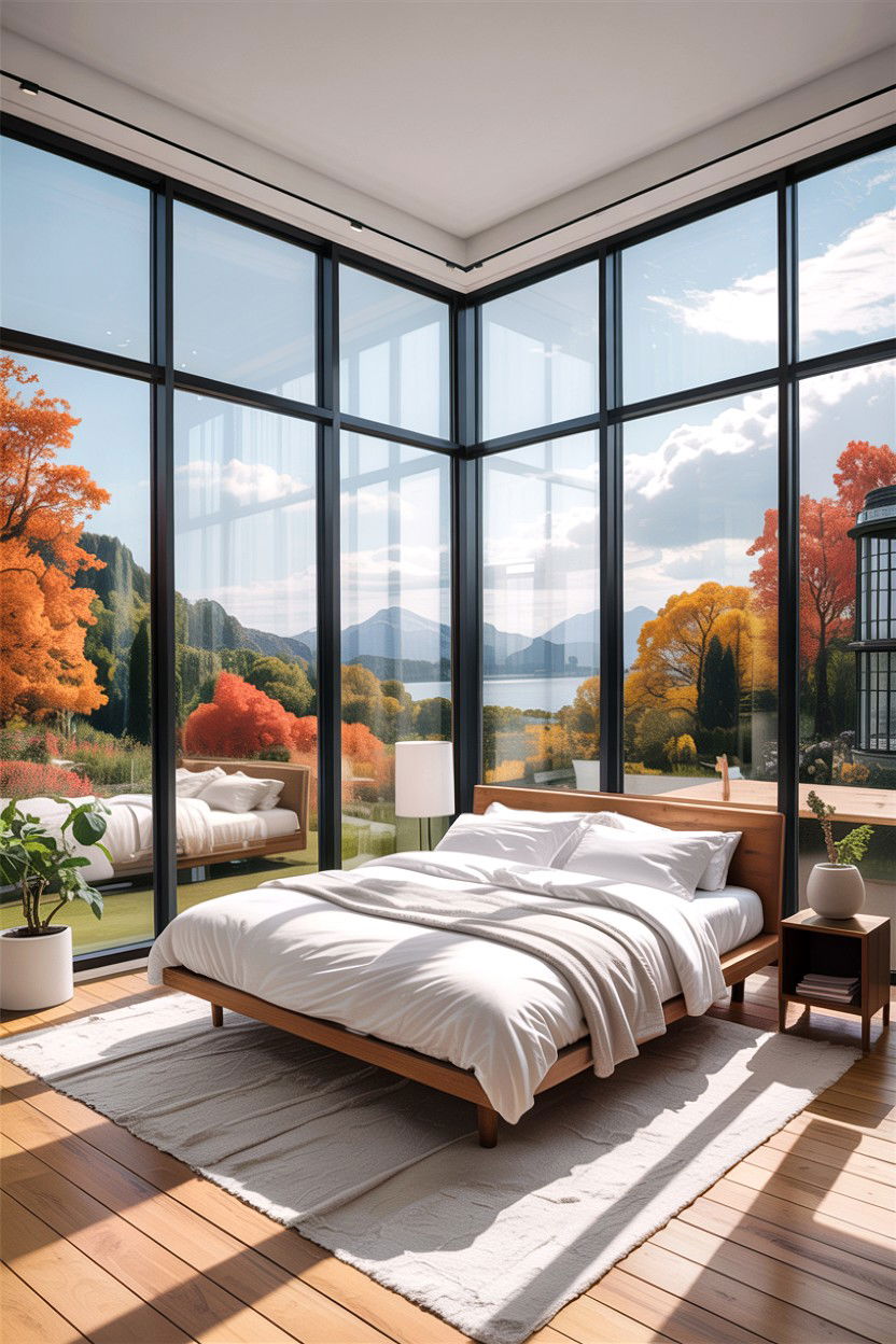 Scandi Bedroom With Floor To Ceiling Windows - 30 scandinavian white bedroom ideas