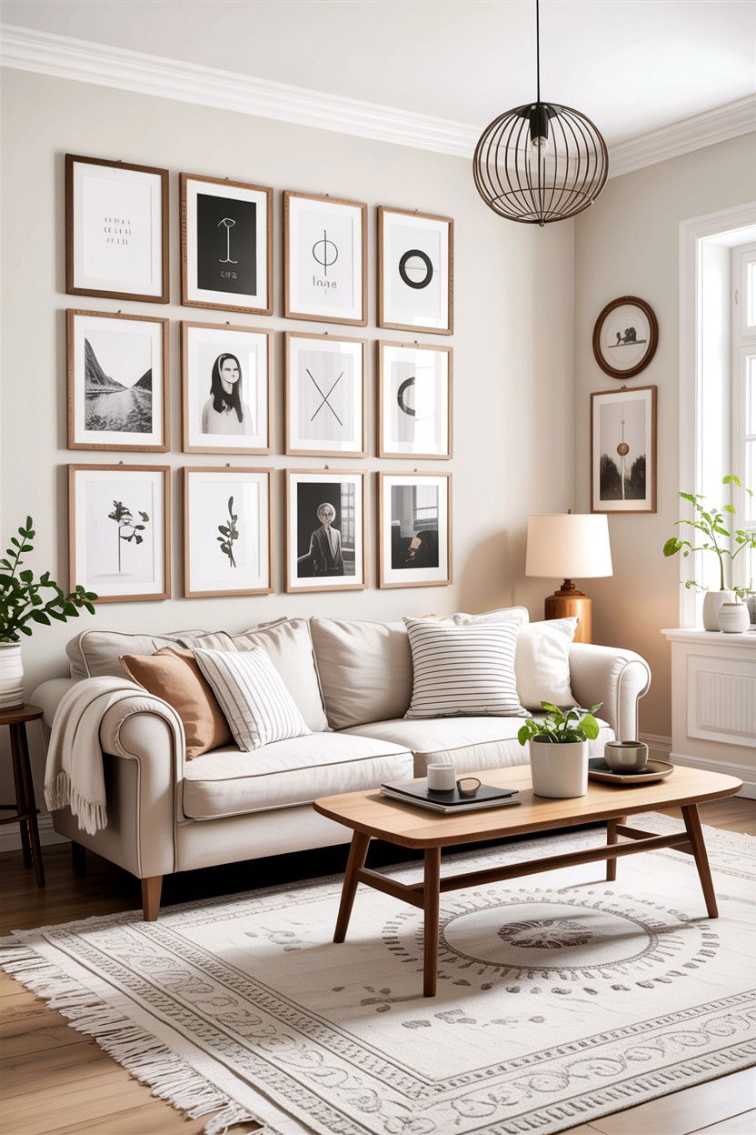 Scandi Living Room Gallery Wall - 30 scandinavian white living room ideas