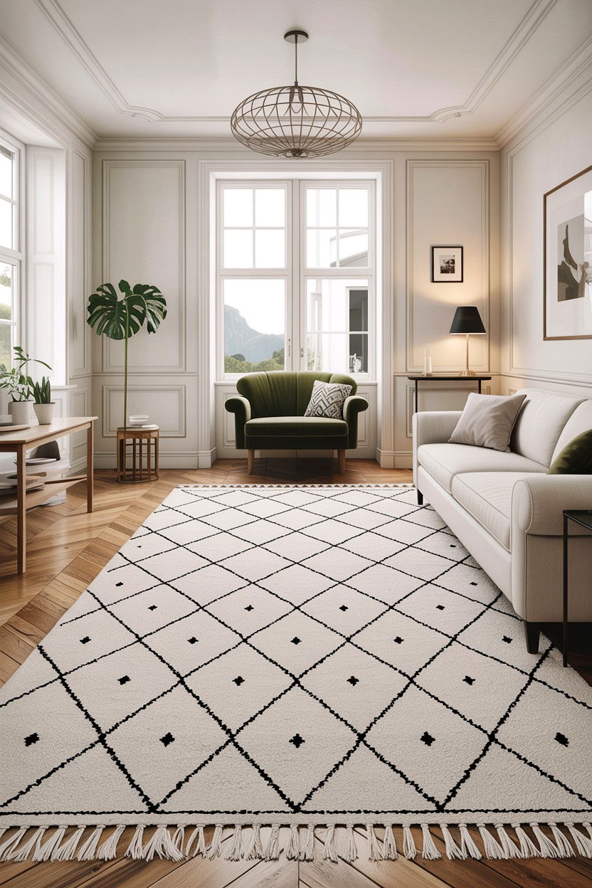 Scandi Living Room Geometric Rug - 30 scandinavian white living room ideas