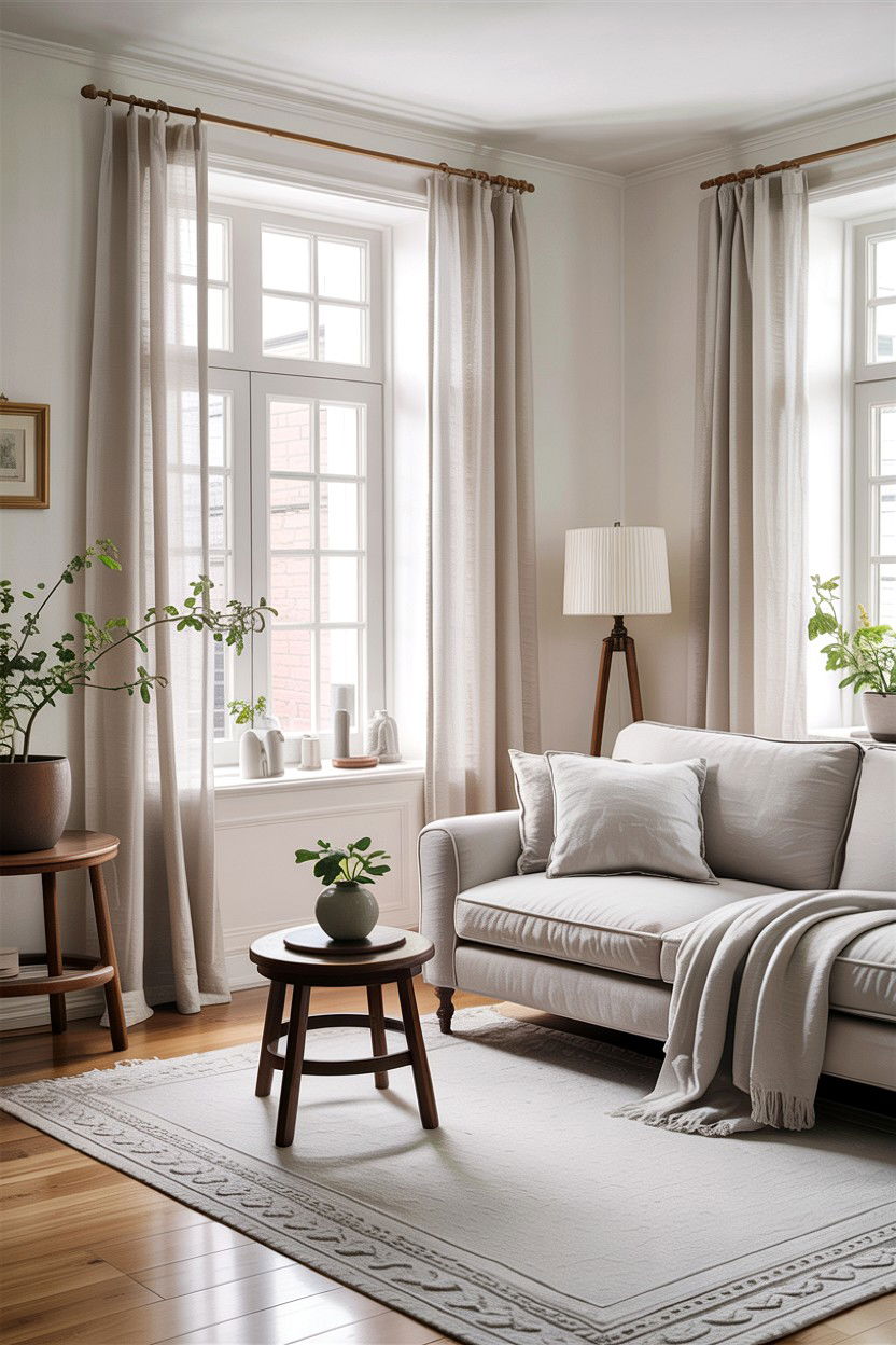 Scandi Living Room Linen Curtains - 30 scandinavian white living room ideas