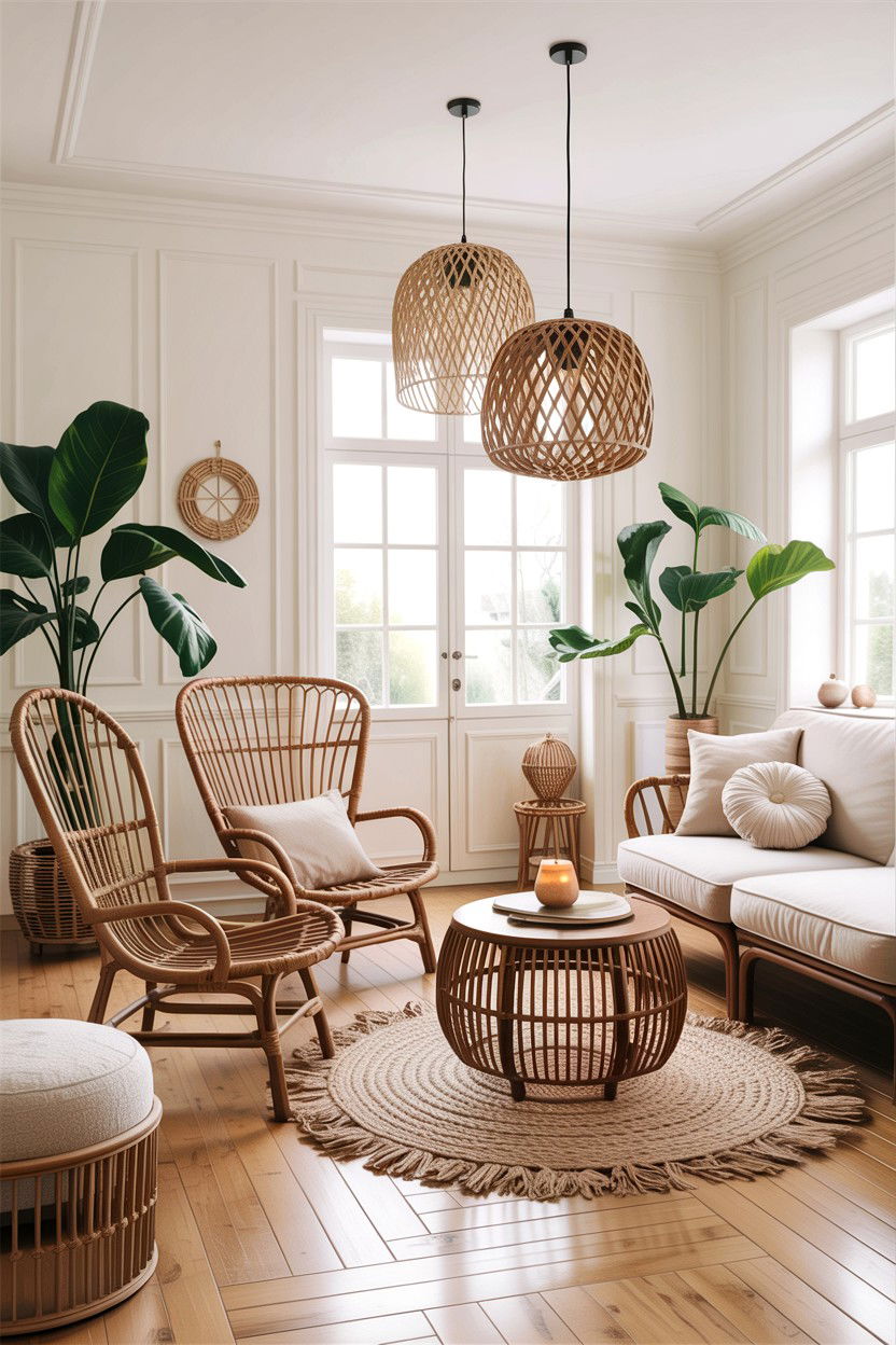 Scandi Living Room Rattan Decor - 30 scandinavian white living room ideas