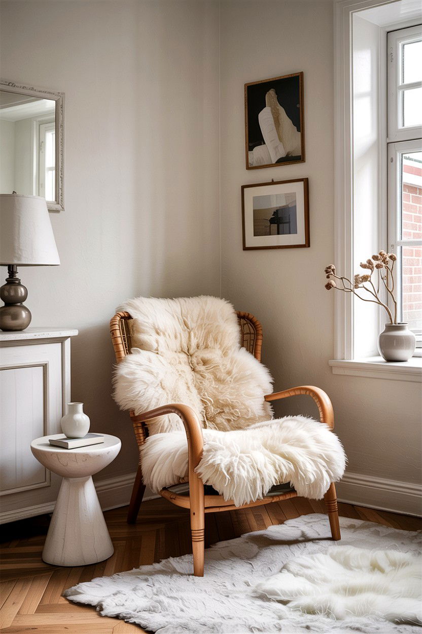 Scandi bedroom sheepskin chair - 30 bedroom with sitting area ideas