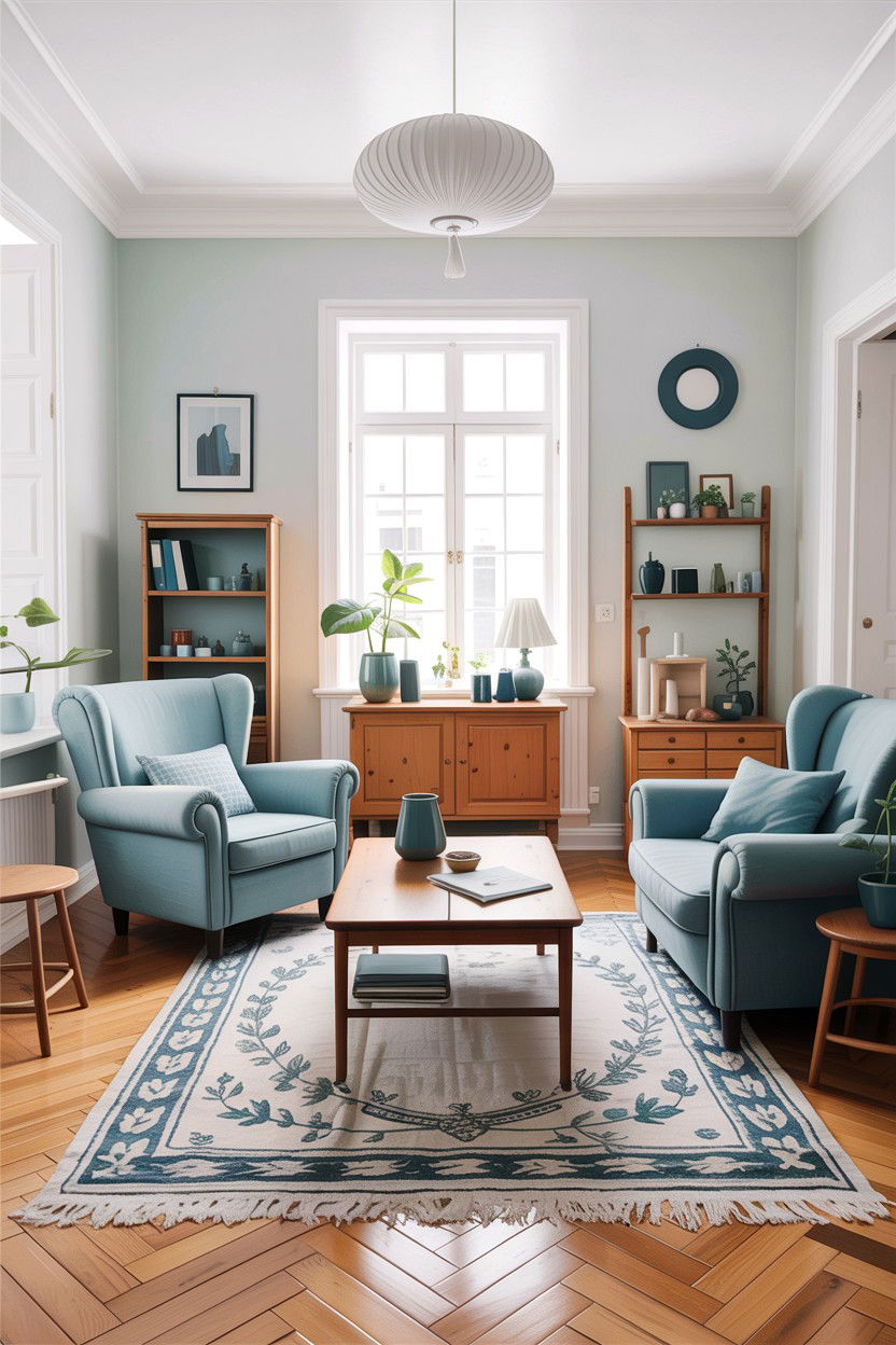 Scandi blue living room - 30 blue and white living room ideas