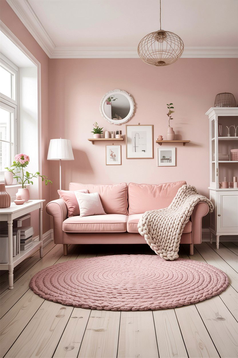 Scandi blush pink living room - 30 blush pink living room ideas