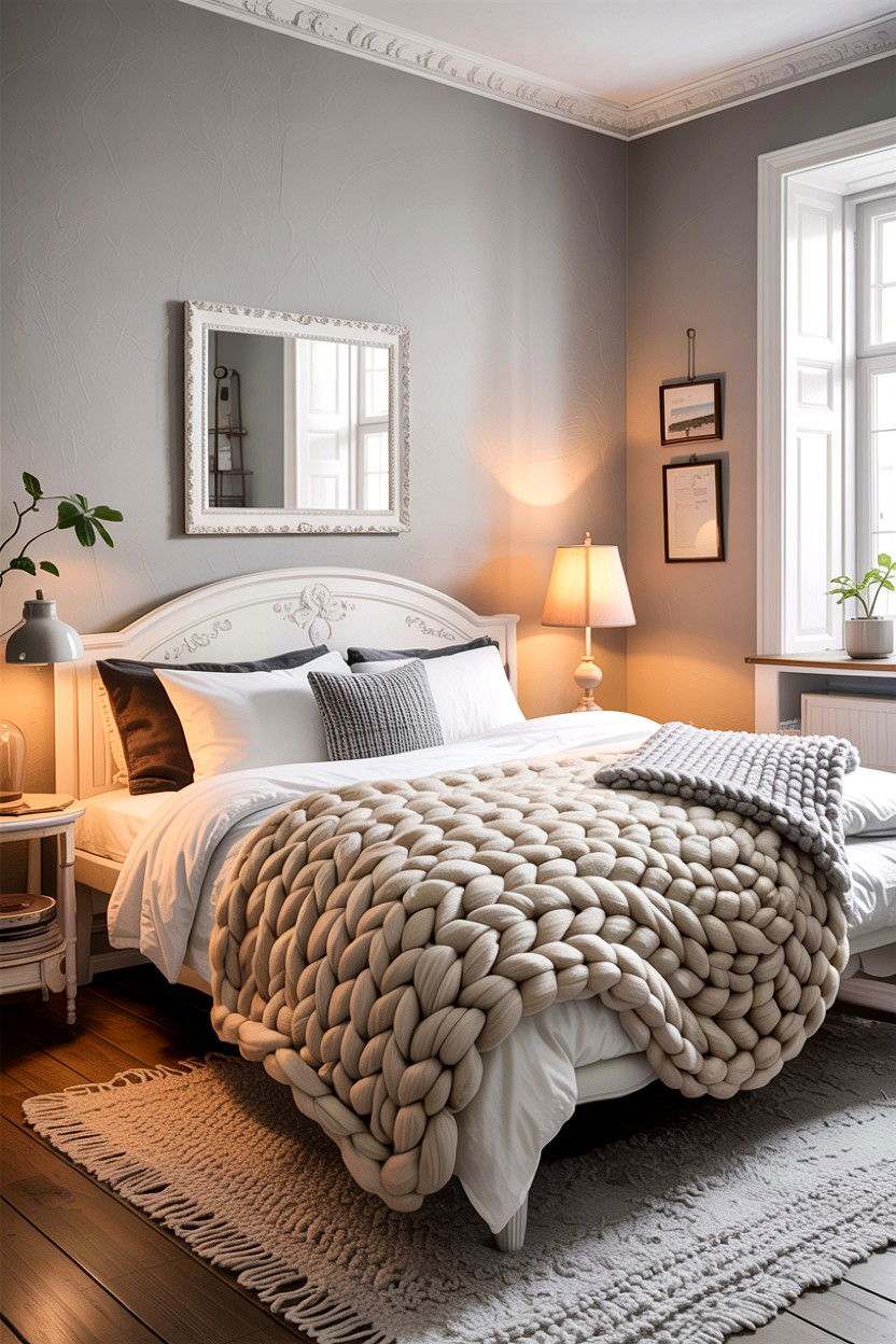 Scandinavian Bedroom With Chunky Knit Throw - 30 scandinavian white bedroom ideas