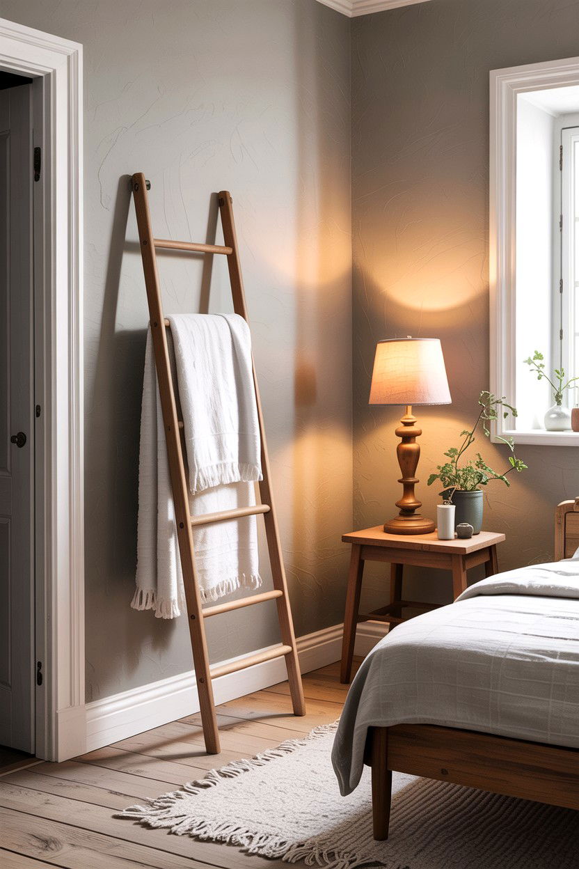Scandinavian Bedroom With Ladder Towel Rack - 30 scandinavian white bedroom ideas