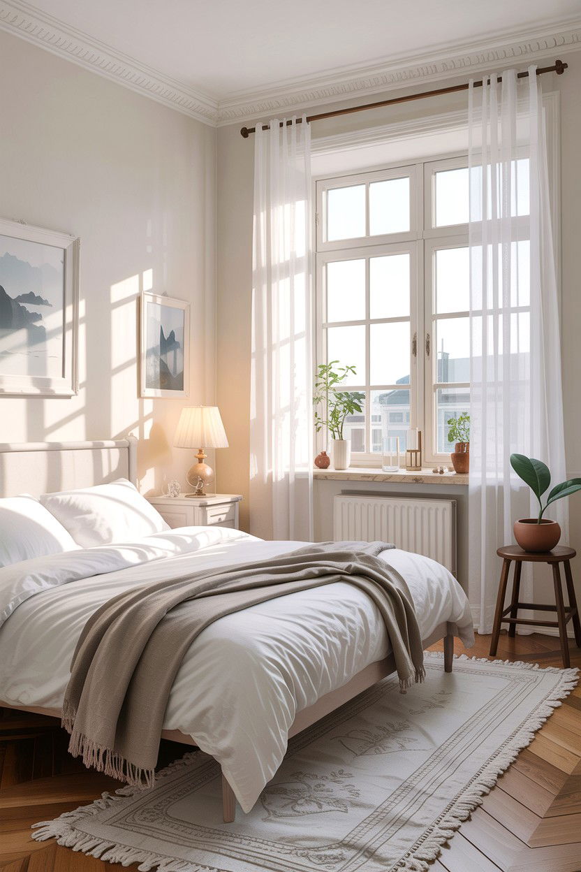 Scandinavian Bedroom With Sheer White Curtains - 30 scandinavian white bedroom ideas