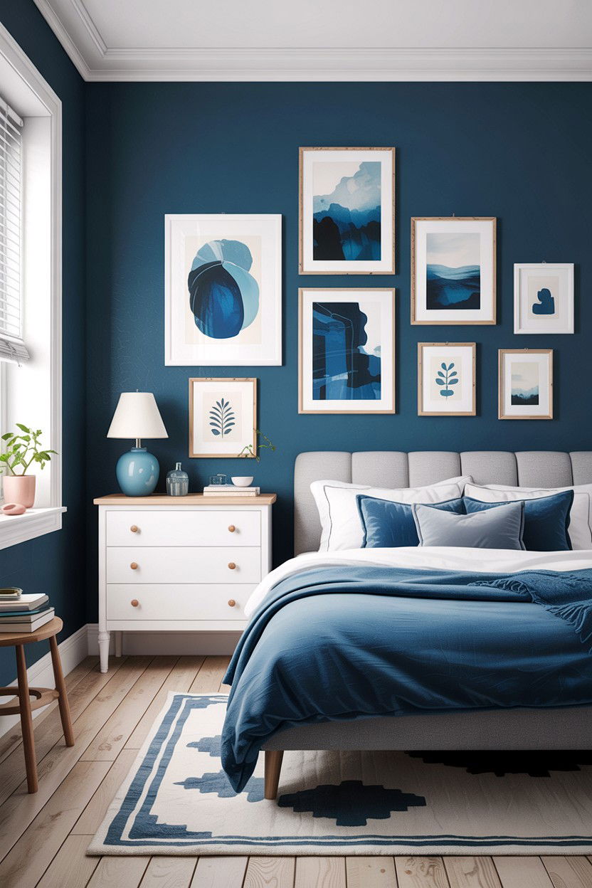Scandinavian Blue Bedroom Gallery Wall - 30 scandinavian blue bedroom ideas
