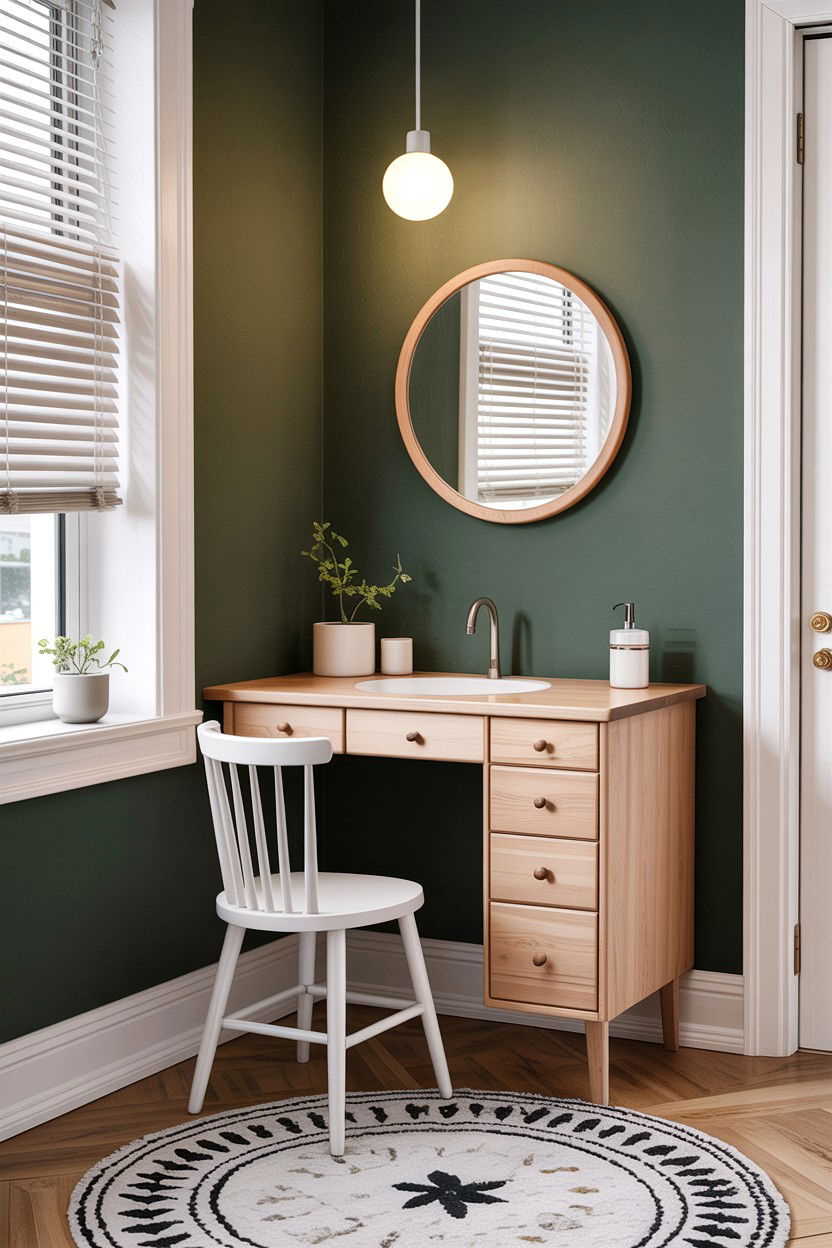 Scandinavian Corner Vanity - 30 bedroom corner vanity ideas