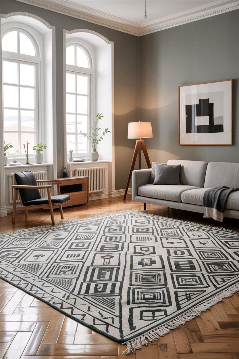 Scandinavian Living Room Hand Knotted Textile - 30 handwoven living room ideas