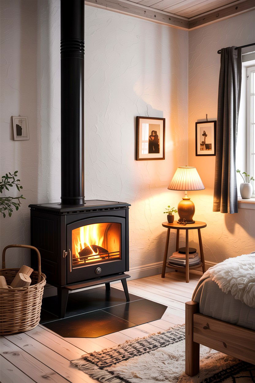 Scandinavian Wood Stove - 30 bedroom with fireplace ideas