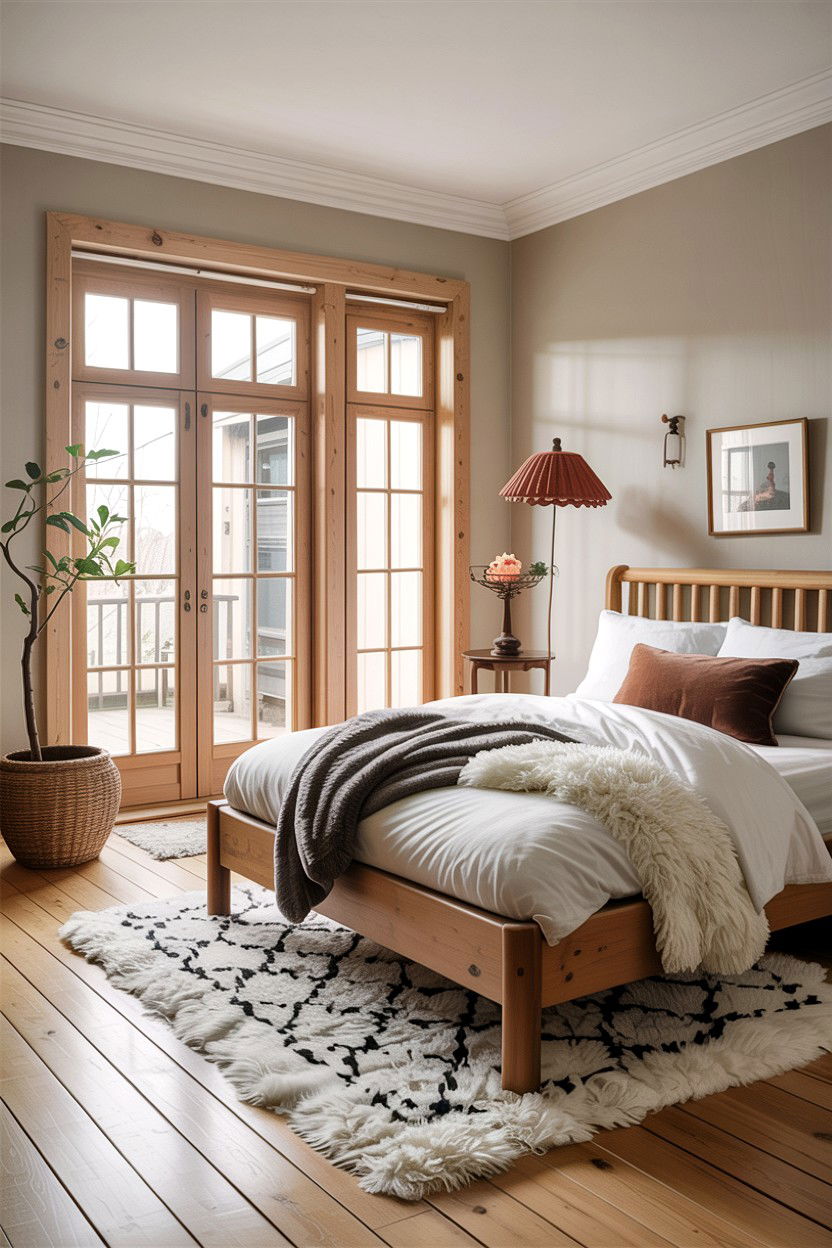 Scandinavian bedroom with simple glass doors - 30 bedroom with patio doors