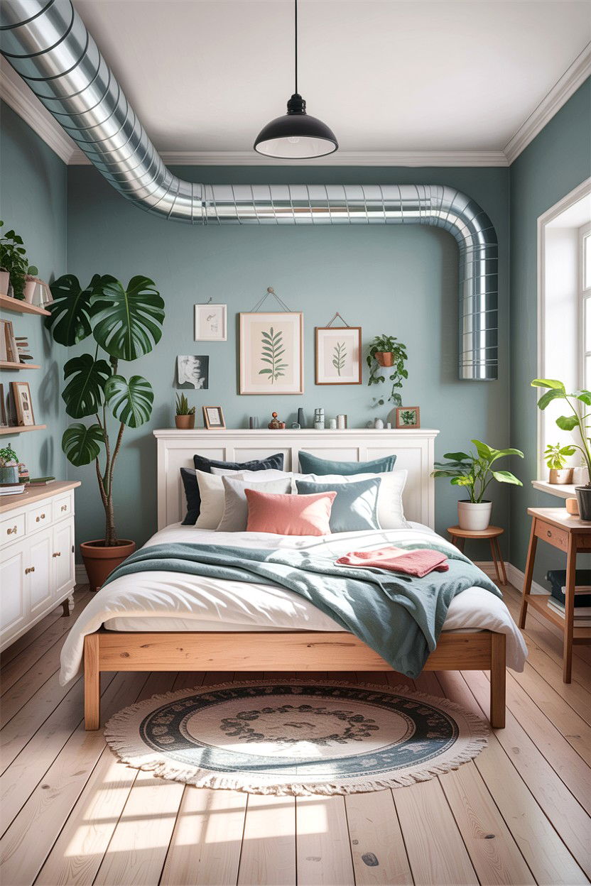 Scandinavian industrial bedroom - 30 exposed ductwork bedroom ideas
