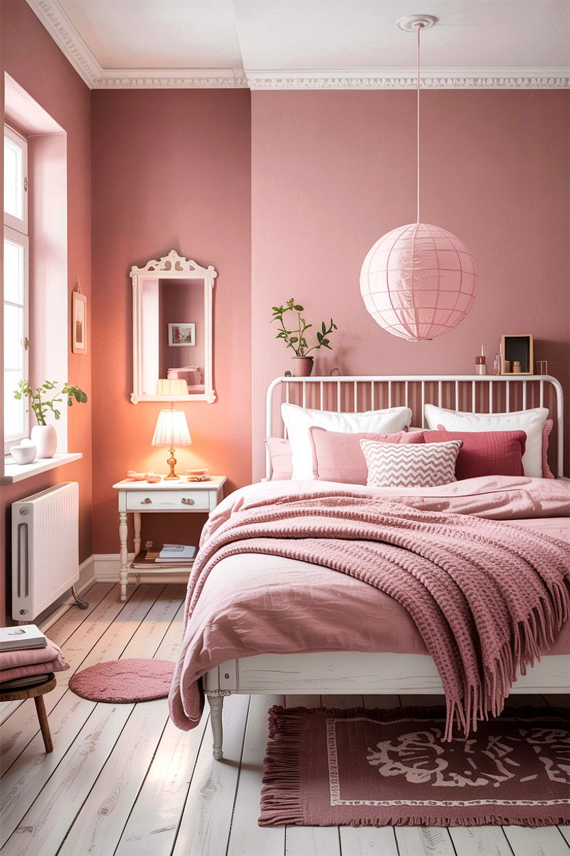 Scandinavian pink bedroom - 30 bedroom pink walls