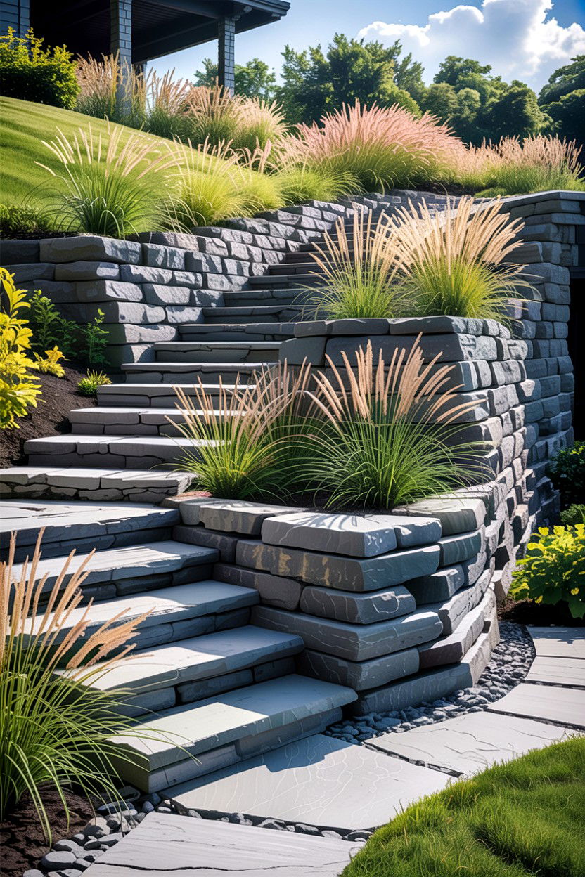 Schist Retaining Wall - 30 stone accent ideas