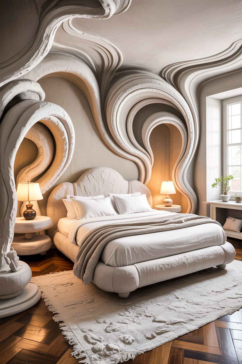 Sculptural Plaster Art Bedroom - 30 handcrafted bedroom ideas
