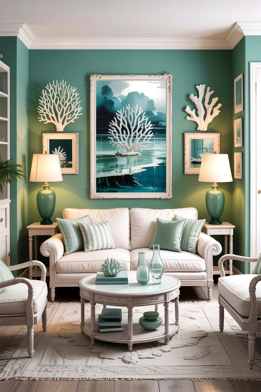 Seafoam Green White Living Room - 30 green and white living room ideas