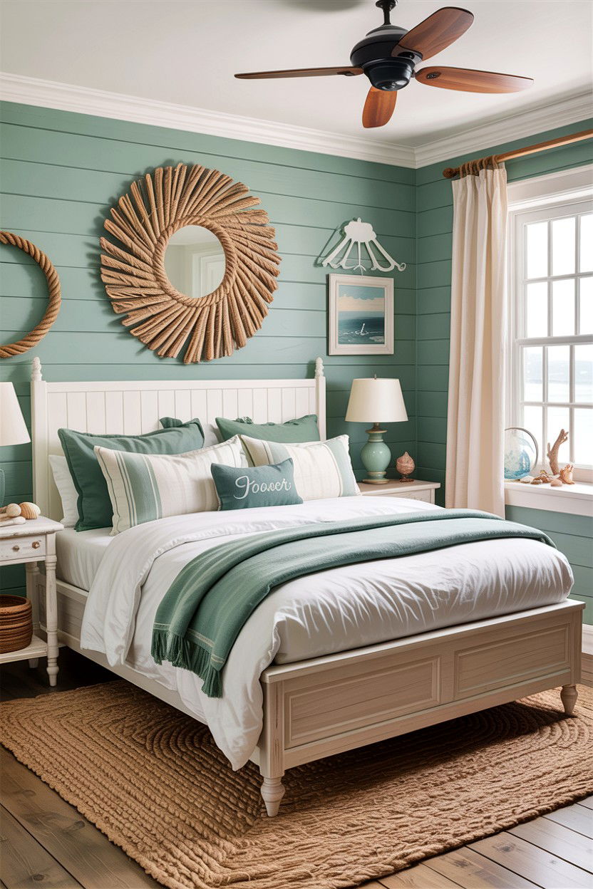 Seafoam green coastal bedroom - 30 green and white bedroom ideas