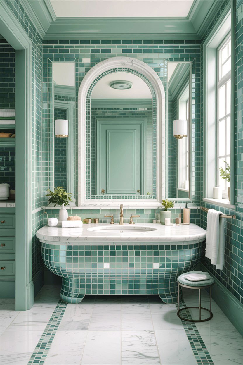 Seafoam green glass mosaic bathroom - 30 glass mosaic bathroom ideas