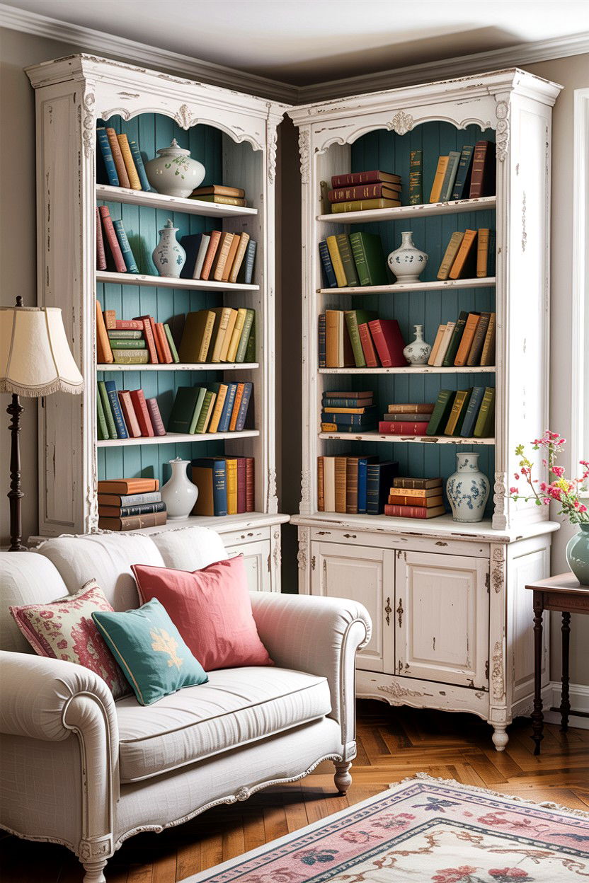 Shabby Chic Bookshelves - 30 French shabby chic living room ideas