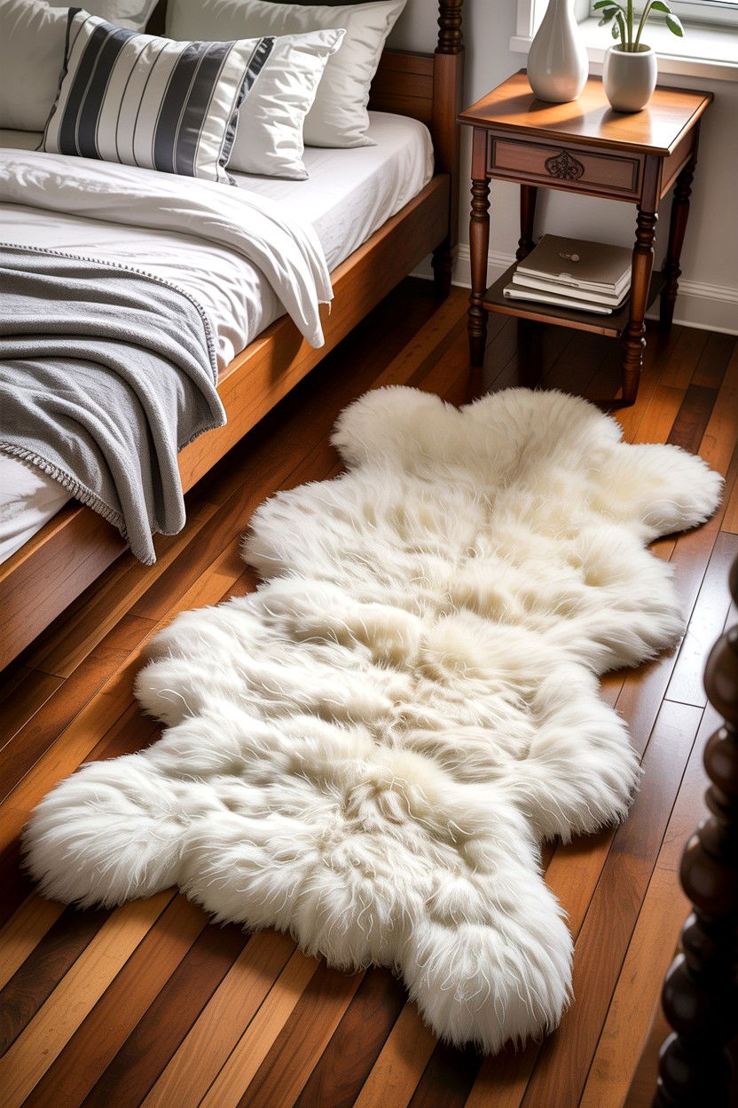 Sheepskin Rug Accent - 30 Finnish bedroom ideas