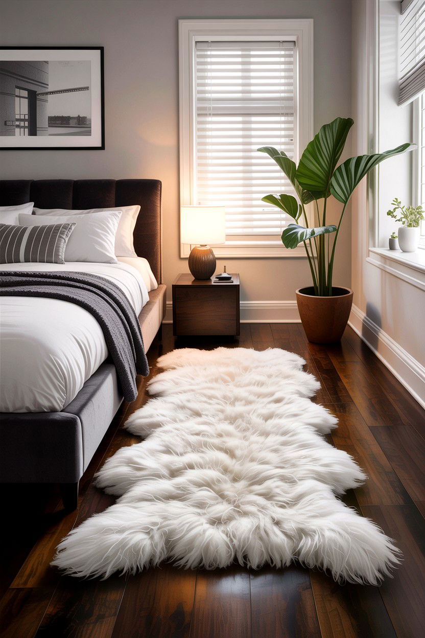 Sheepskin rug - 30 cozy texture bedroom ideas