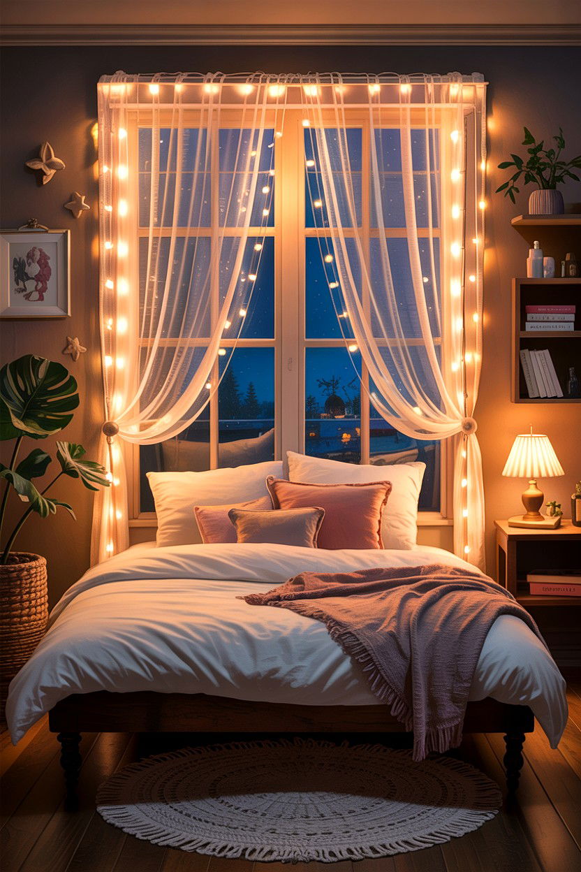 Sheer Curtains With Fairy Lights - 30 bedroom sheer curtains