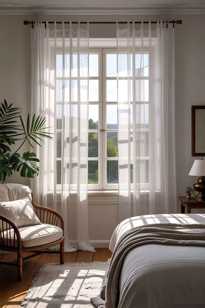 Sheer cotton curtains - 30 cotton bedroom ideas