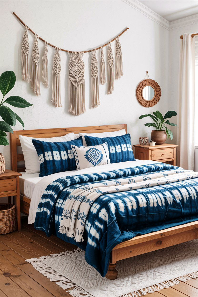 Shibori Print Bedding - 30 indigo bedroom ideas