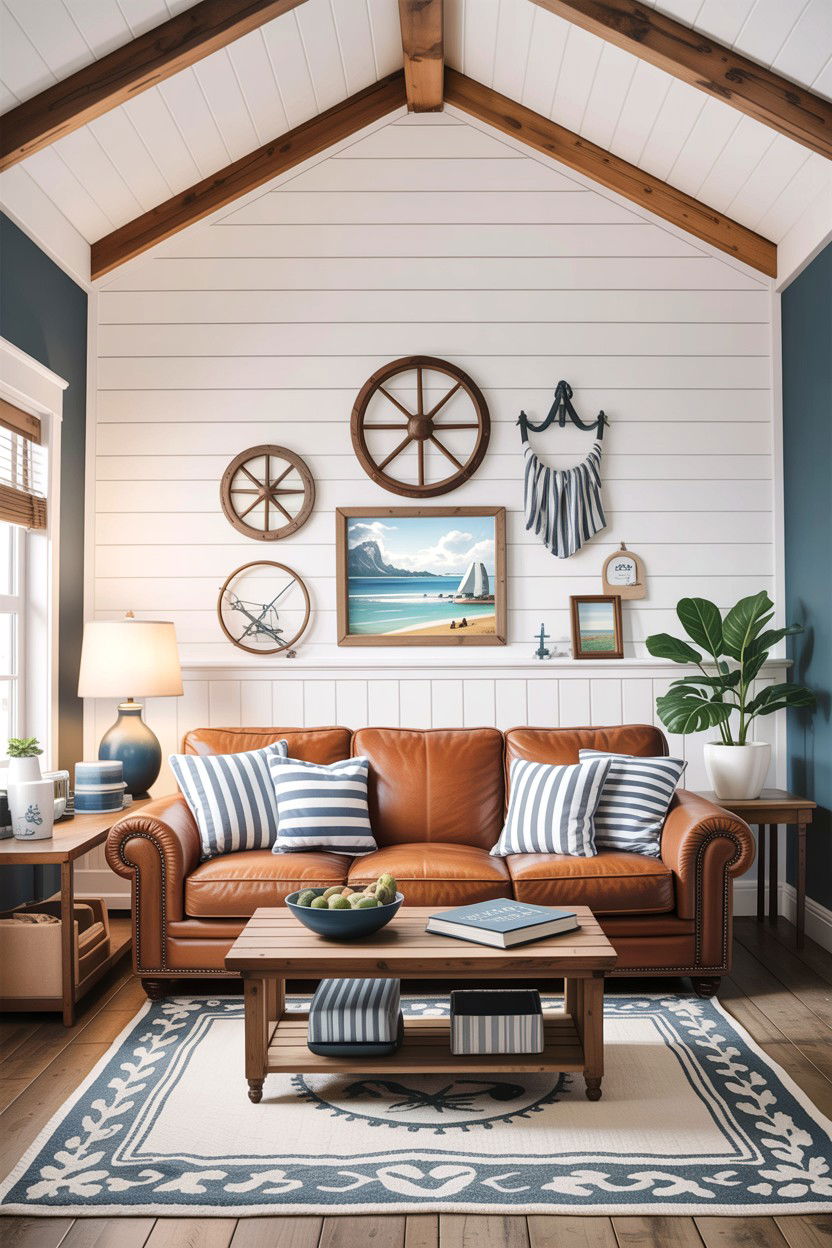 Shiplap Accent Wall - 30 living room custom woodwork ideas