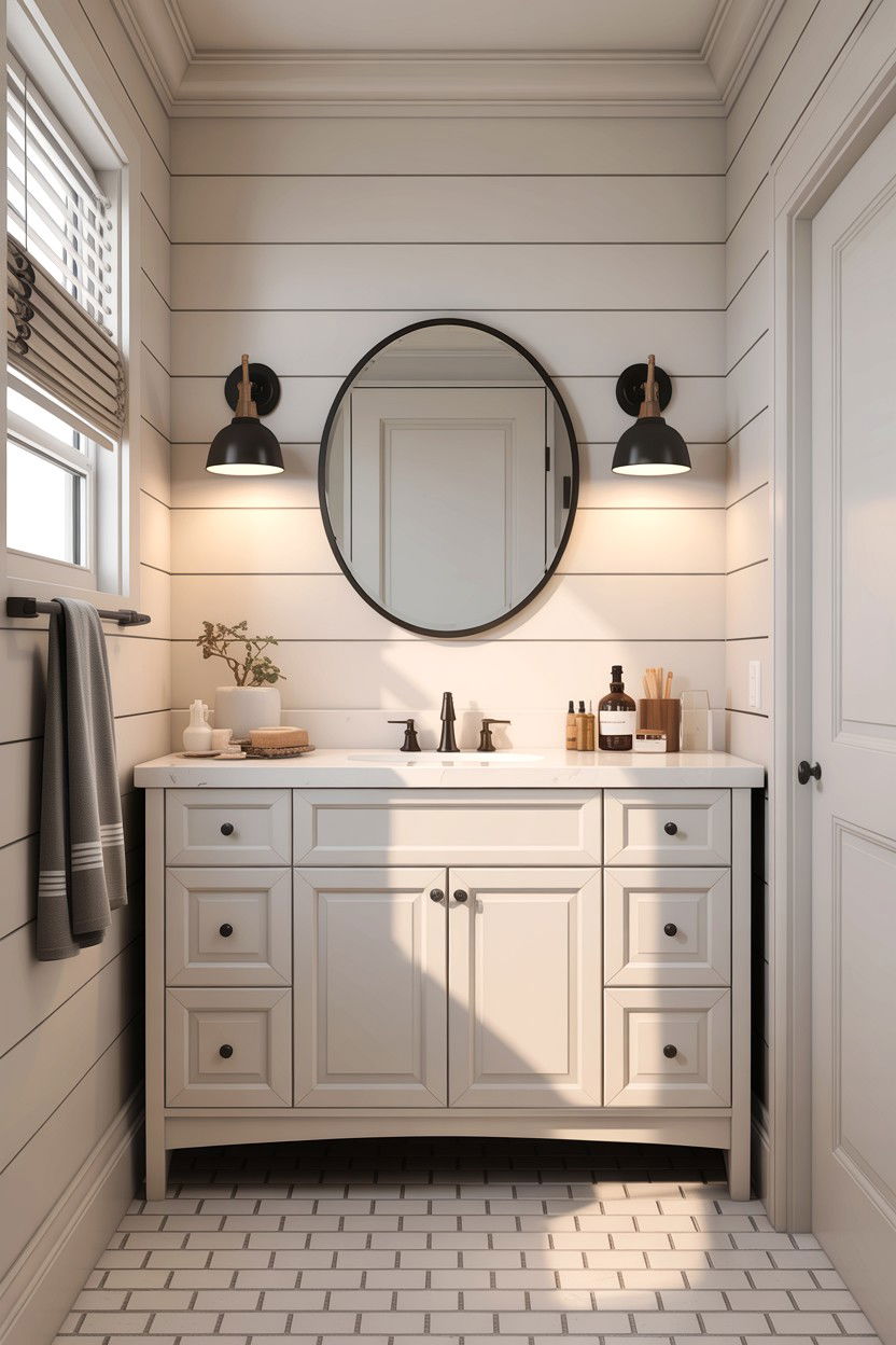 Shiplap Bathroom Wall - 30 cool neutral bathroom ideas