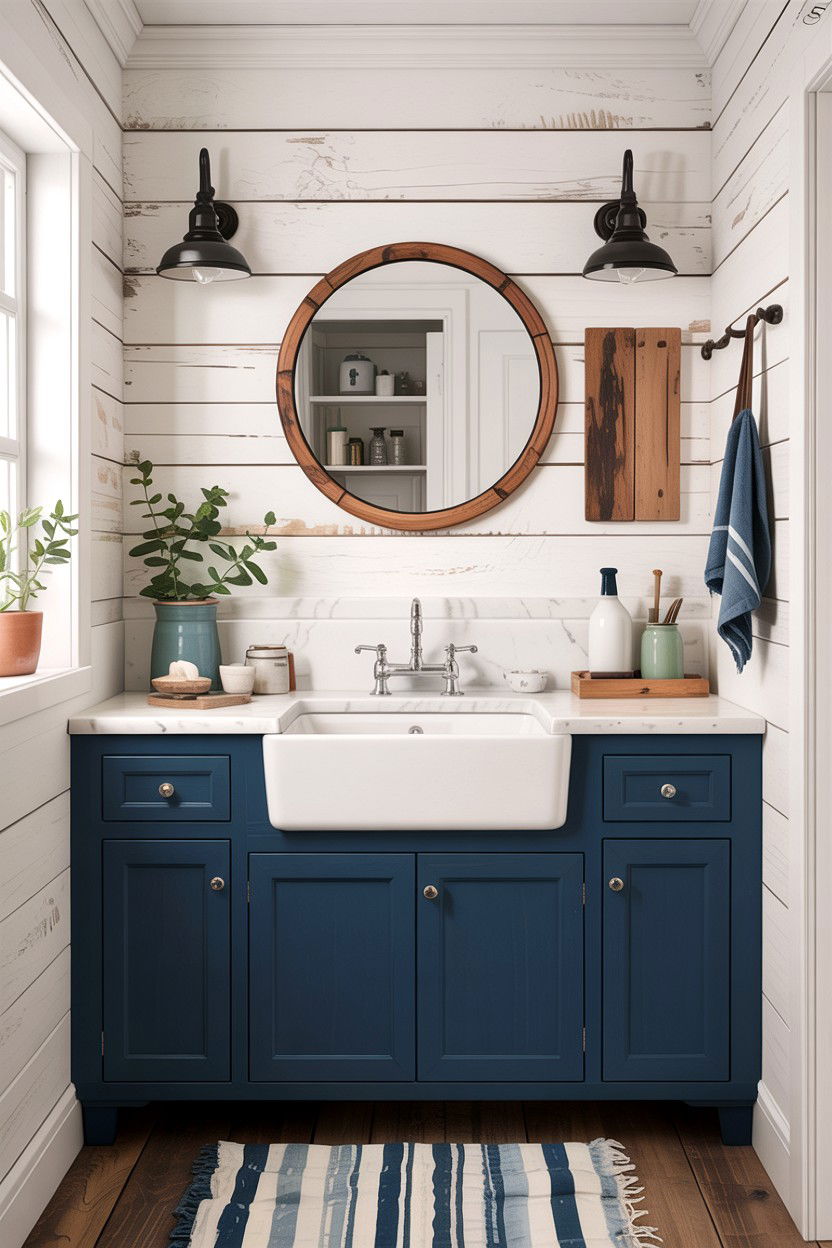 Shiplap Wall Farmhouse Sink - 30 farmhouse sink bathroom ideas