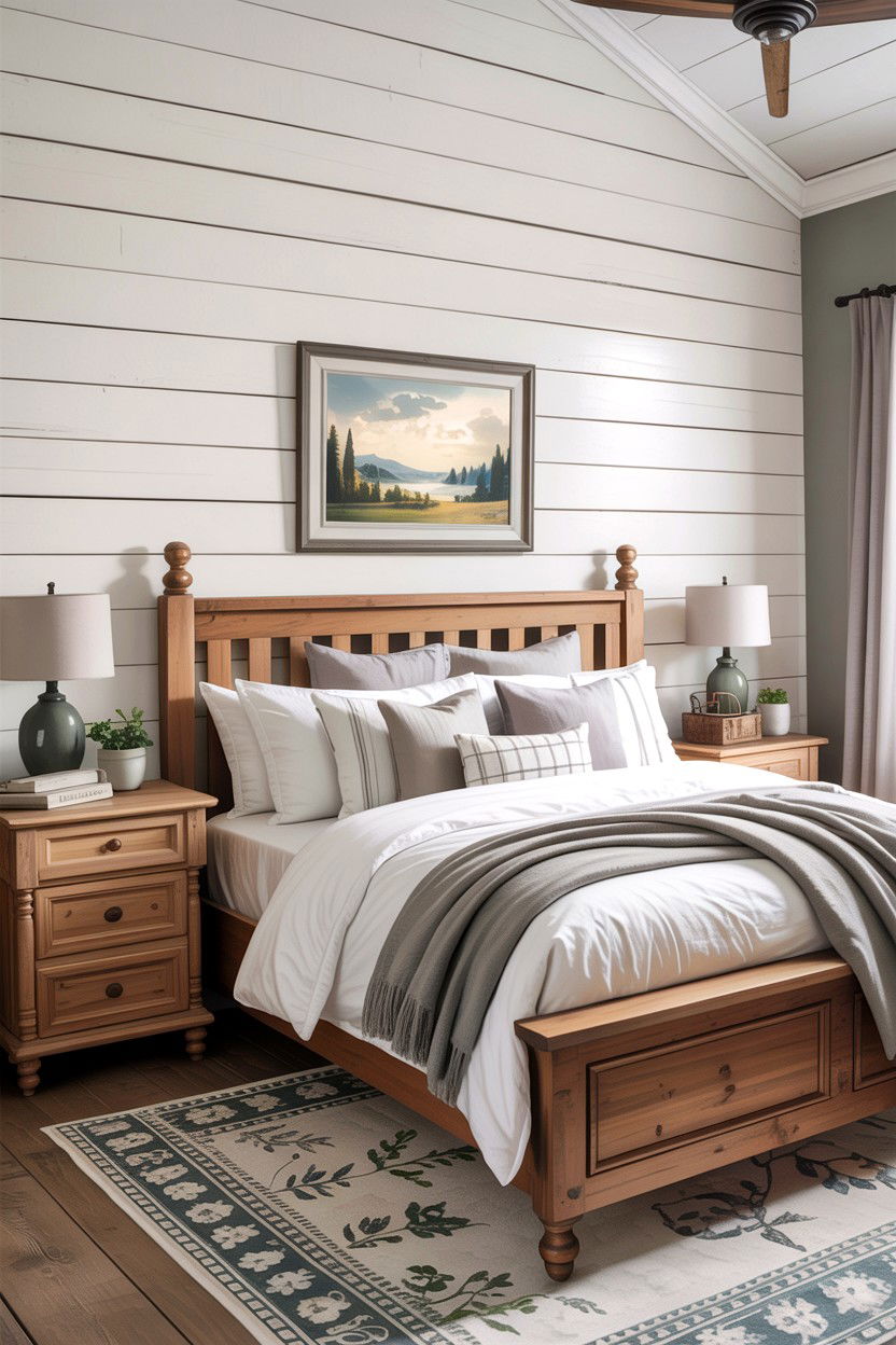 Shiplap bedroom wall - 30 Southern bedroom ideas