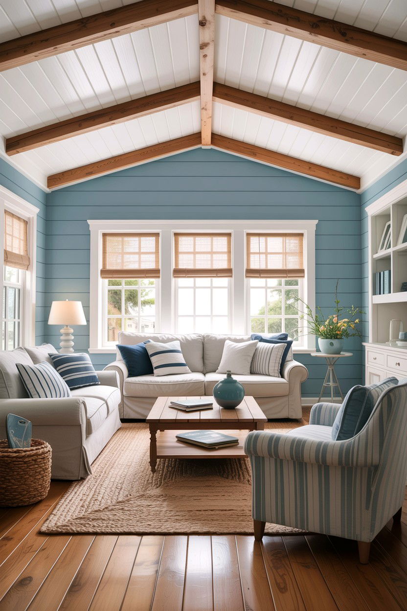 Shiplap ceiling living room - 30 living room fifth wall ideas